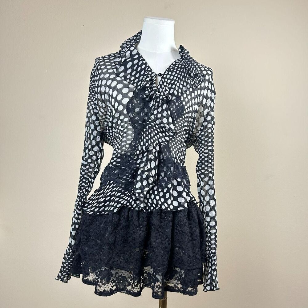 Uniform Petite Office Siren Horror Game Protaganist Dark Coquette Ruffle Blouse